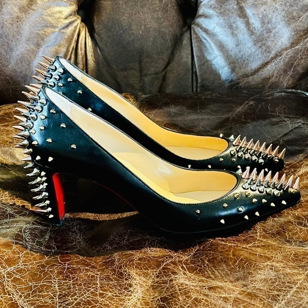 Christian Louboutin Dinosa multicolor spike 70mm black Napa leather pumps EU39.5 - Picture 6 of 10